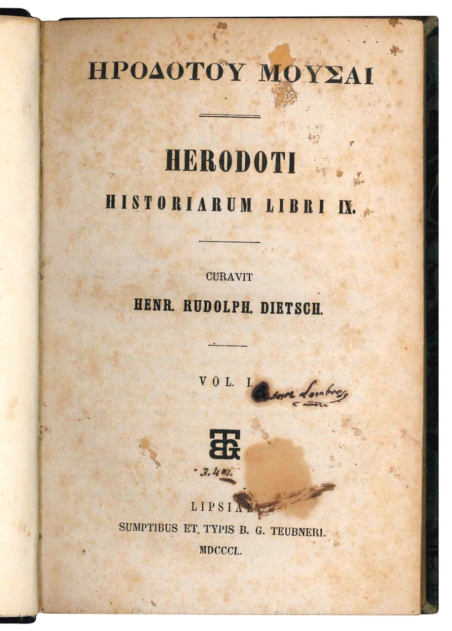 Herodoti Historiarum libri IX. Curavit Henr. Rudolph Dietsch. Vol. I … | Immagine principale