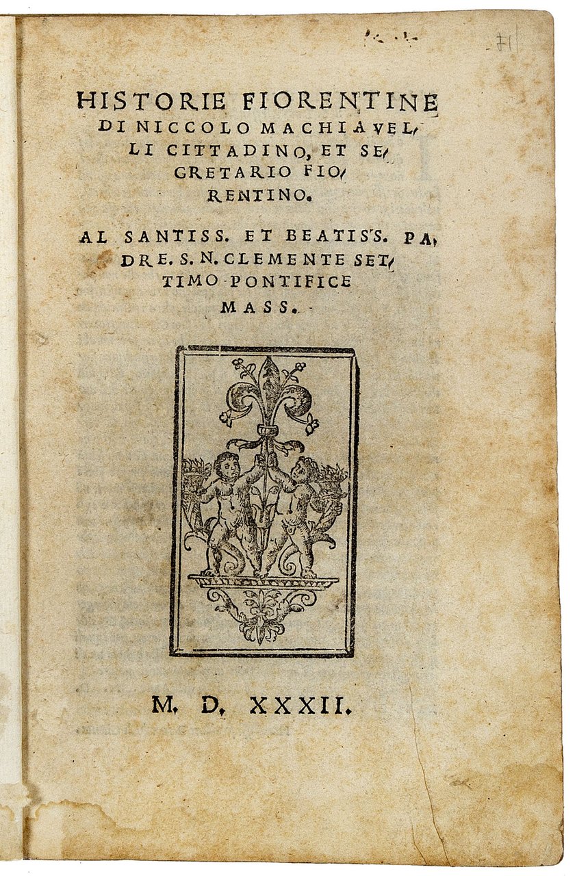 Historie fiorentine di Niccolo Machiavelli cittadino, et segretario fiorentino