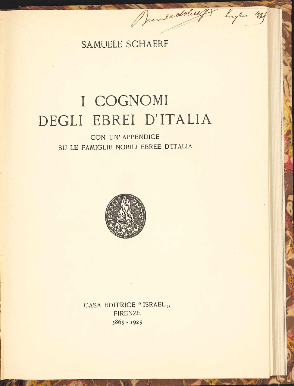 I cognomi degli ebrei d'Italia con un'appendice su le famiglie … | Immagine principale