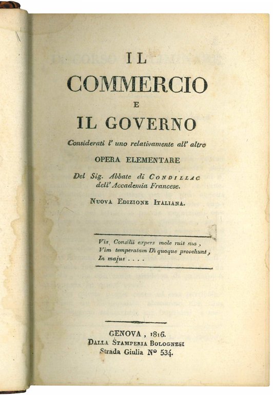 Il commercio e il governo considerati l'uno relativamente all'altro. Opera …