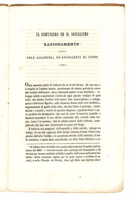 Il Comunismo ed il Socialismo. Ragionamento di Antonio Rosmini-Serbati.
