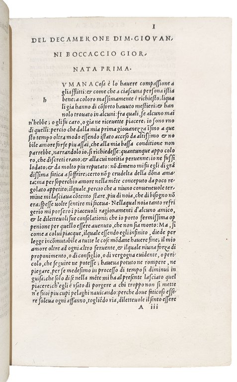 Il Decamerone di M. Giovanni Boccaccio. Colophon: Impresso in Vinegia …
