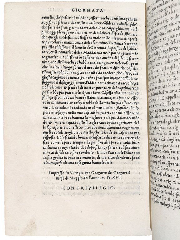Il Decamerone di M. Giovanni Boccaccio. Colophon: Impresso in Vinegia …