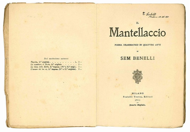 Il mantellaccio. Poema drammatico in quattro atti.