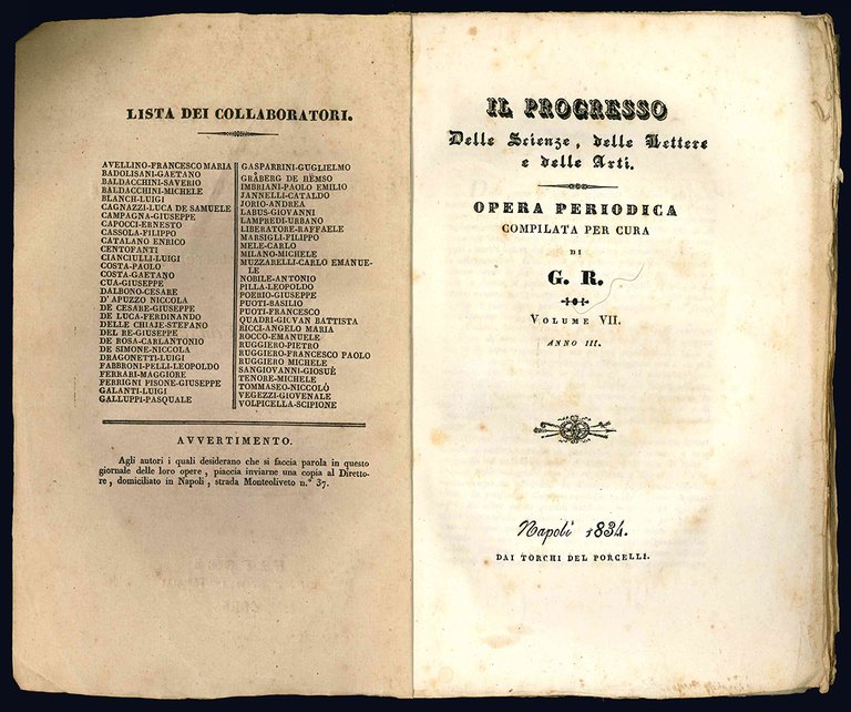 Il progresso delle scienze, delle lettere ed arti. Opera periodica …