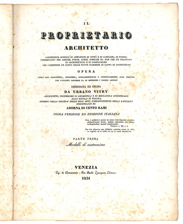 Il proprietario architetto: contenente modelli di abitazioni di città e …