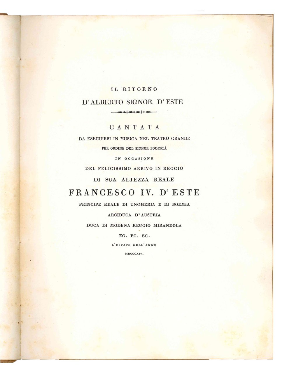 Il ritorno d'Alberto signor d'Este Cantata da eseguirsi in musica … | Immagine principale