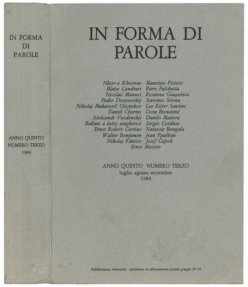 In forma di parole. Anno quinto numero terzo. Luglio Agosto …