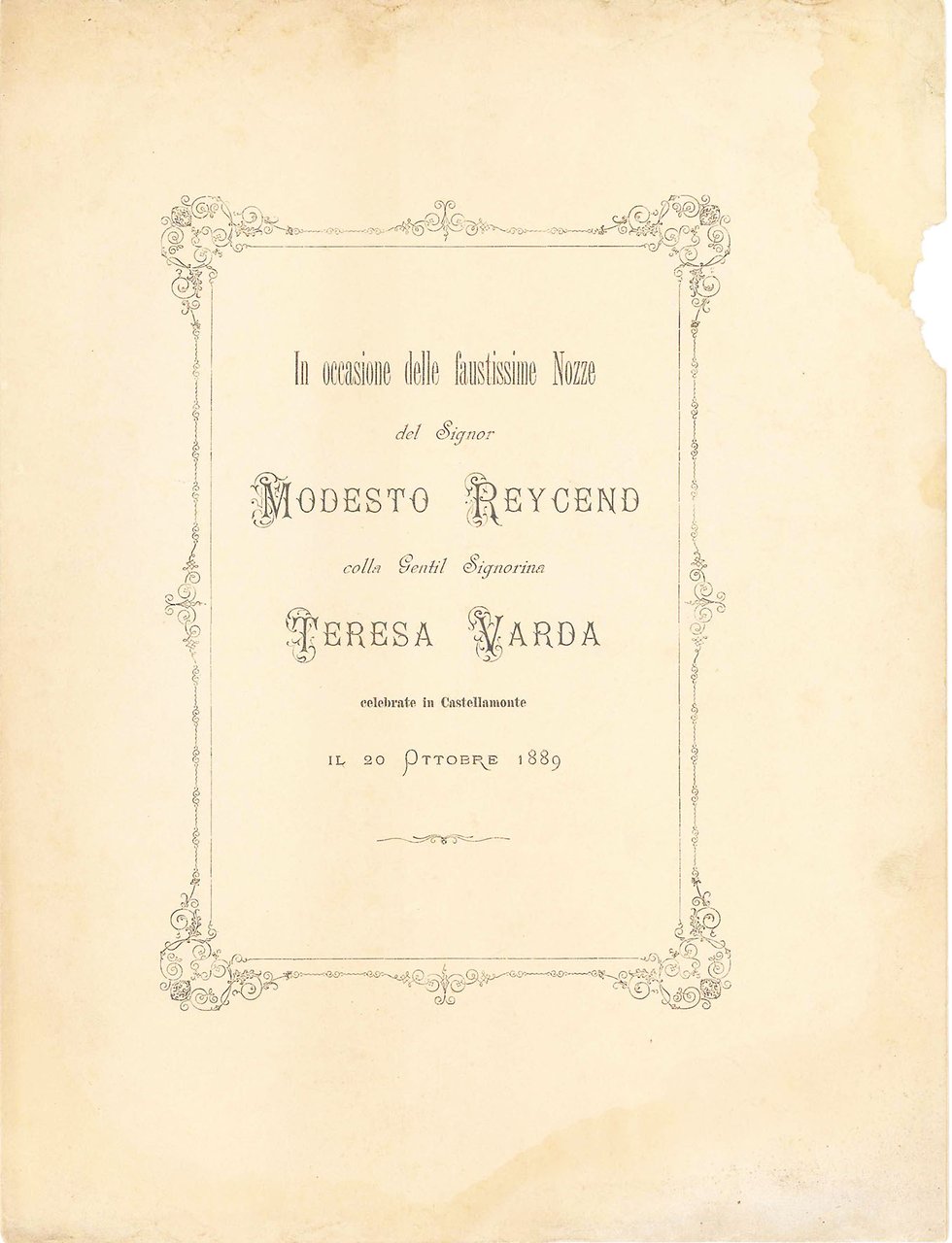 In occasione delle faustissime Nozze del Signor Modesto Raycend colla … | Immagine principale