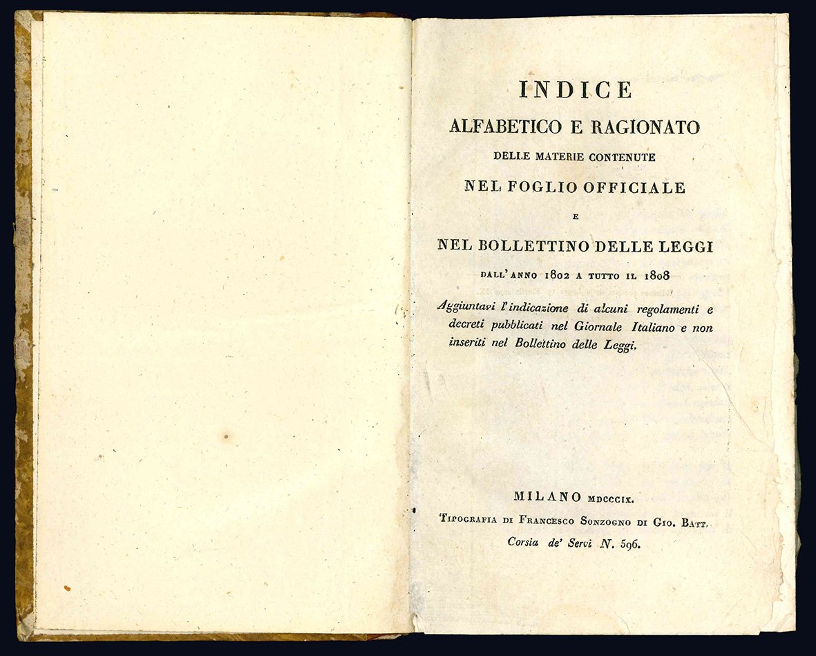 Indice alfabetico e ragionato delle materie contenute nel Foglio Officiale …