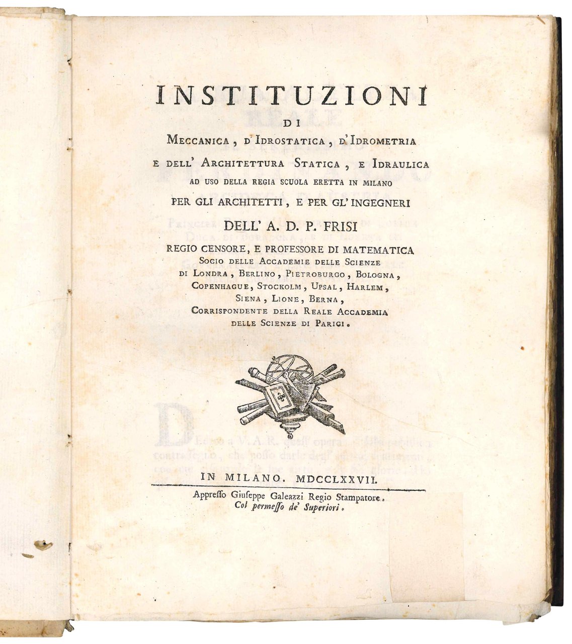 Instituzioni di meccanica, d'idrostatica, d'idrometria e dell'architettura statica, e idraulica … | Immagine principale