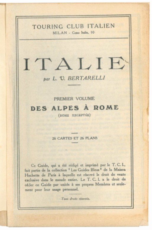 Italie en 2 volume. Premier volume: Des Alpes a Rome.