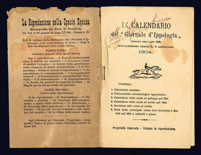 IX^ Calendario del giornale d'ippologia.