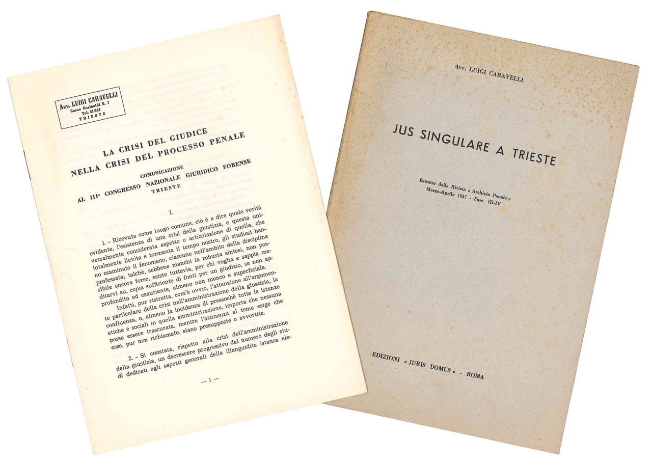 Jus singolare a Trieste. Estratto dalla Rivista «Archivio Penale». Marzo- … | Immagine principale