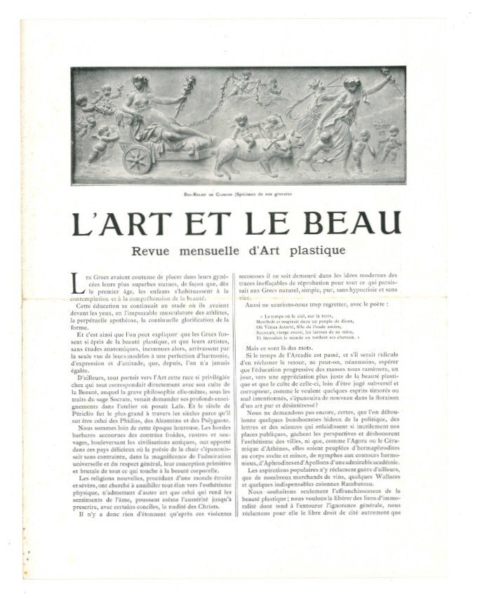 L'art et le beue. Revue mensuelle d'Art plastique. Saggio pubblicitario.
