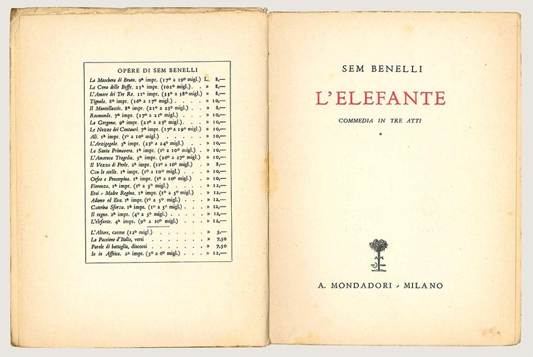 L'elefante. Commedia in tre atti.