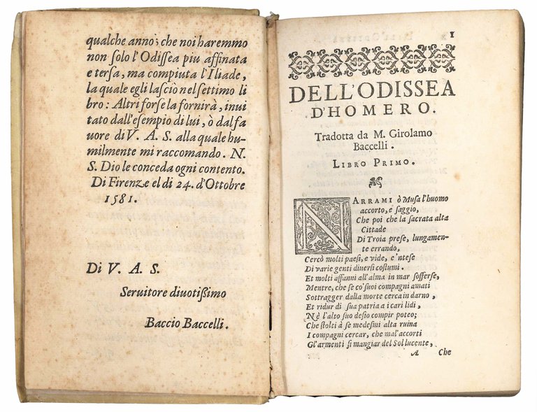 L'Odissea d'Homero tradotta in volgare fiorentino da M. Girolamo Baccelli