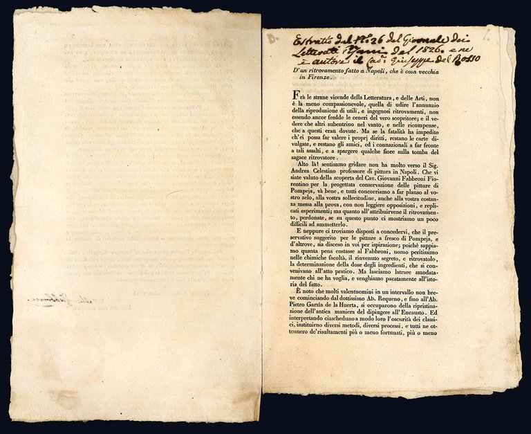 L.P. [PELLI FABBRONI, Leopoldo?]. Corrispondenza. (Estratto dell'Antologia N^ LX). Ornatissimo …