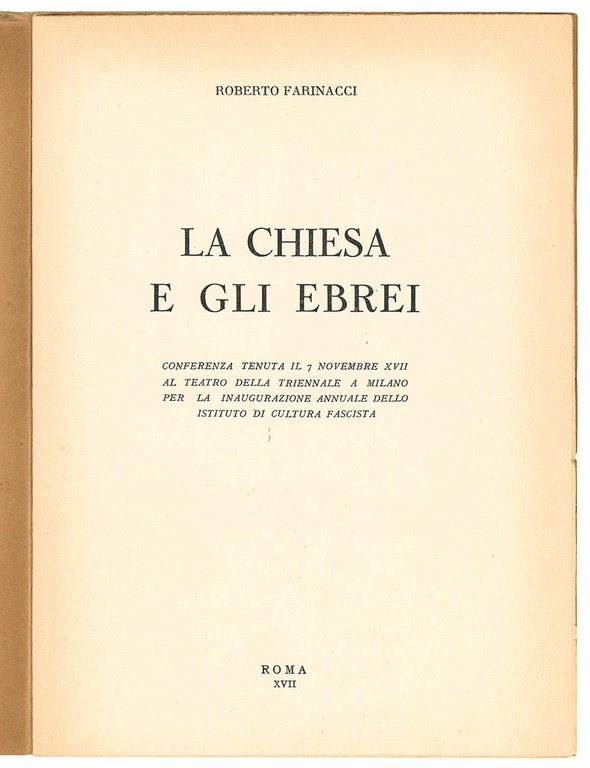 La chiesa e gli ebrei. Conferenza tenuta il 7 novembre …