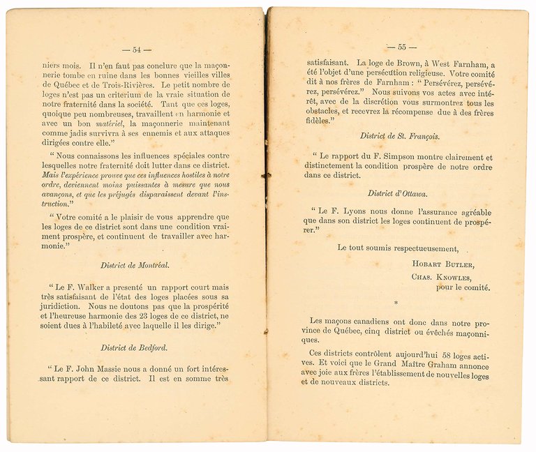 La Franc-Maconnerie dans la Province de Quebec en 1883.