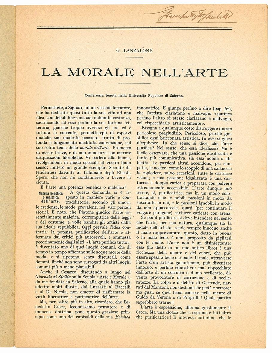 La morale nell'arte. Conferenza tenuta nella Università Popolare di Salerno.