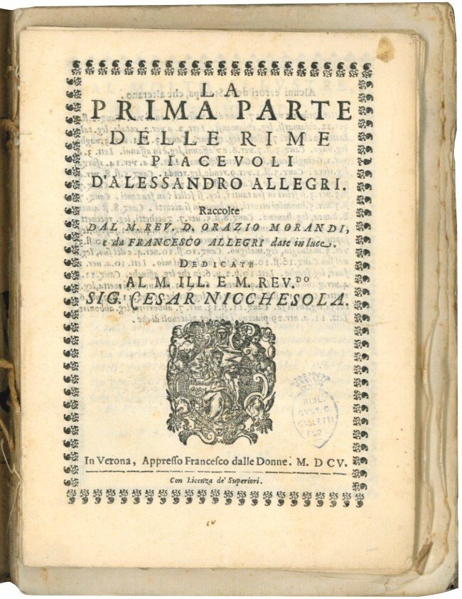 La prima parte delle rime piacevoli d'Alessandro Allegri. Raccolte dal …