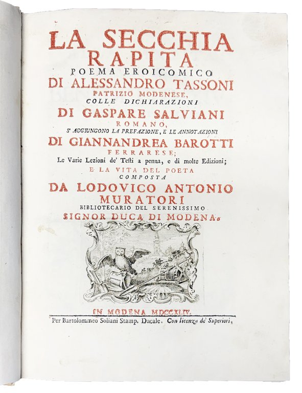 La secchia rapita poema eroicomico di Alessandro Tassoni patrizio modenese, …