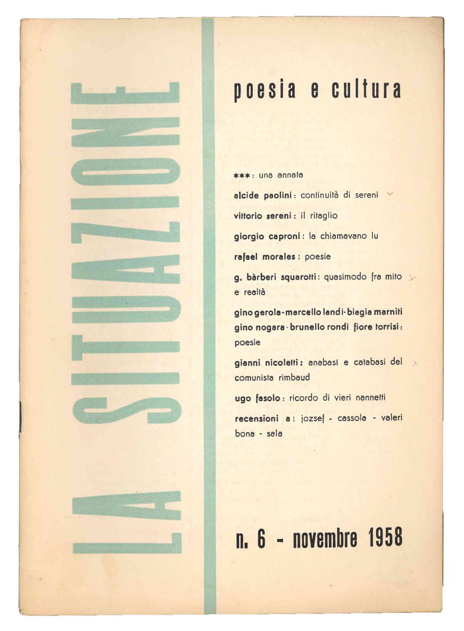 La situazione. Rivista bimestrale di poesia e cultura. Tre fascicoli: … | Immagine principale