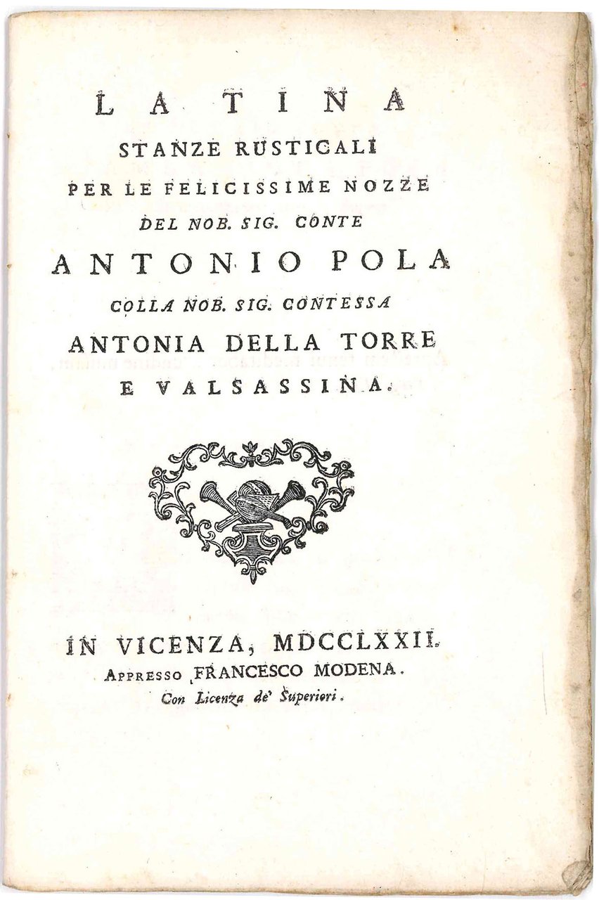 La Tina. Stanze Rusticali per le felicissime nozze del nob. … | Immagine principale