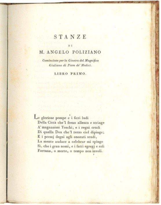 Le stanze di Messer Angelo Poliziano di nuovo pubblicate.