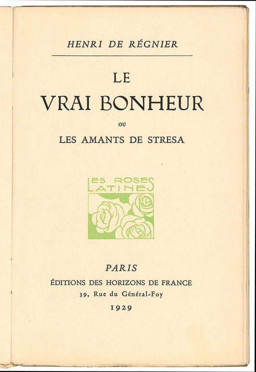 Le vrai bonheur ou les amants de Stresa.