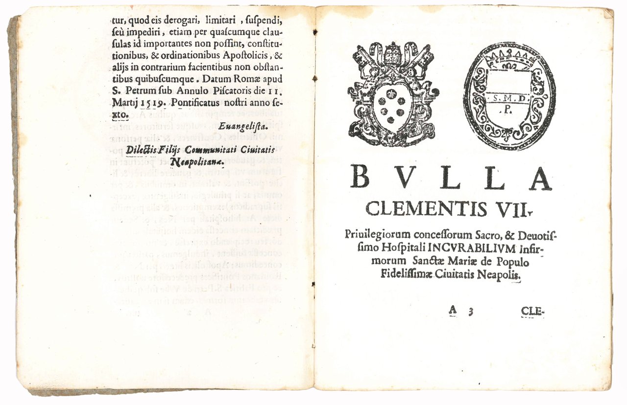 LEO X (Pope, 1513-1521). Bulla fundationis Hospitalis Incurabilium civitatis Neap. … | Immagine principale