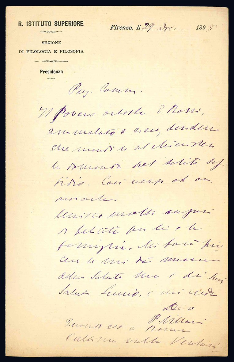 Lettera autografa. Firenze: 29...1898.