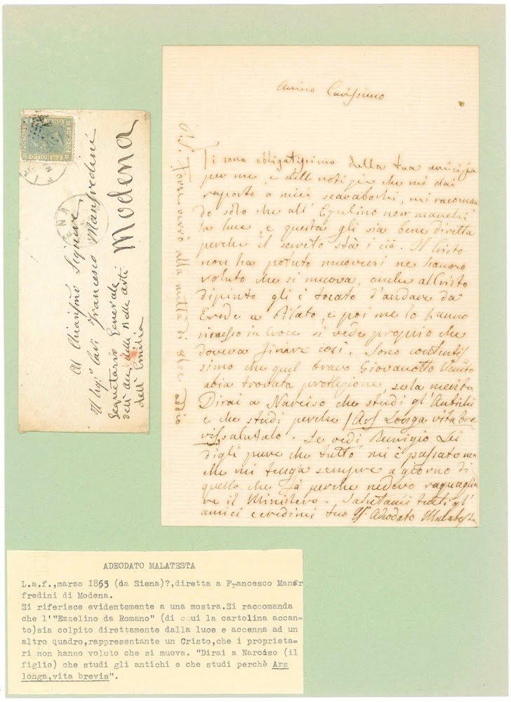 Lettera autografa firmata ed indirizzata a Francesco Manfredini, segretario generale …