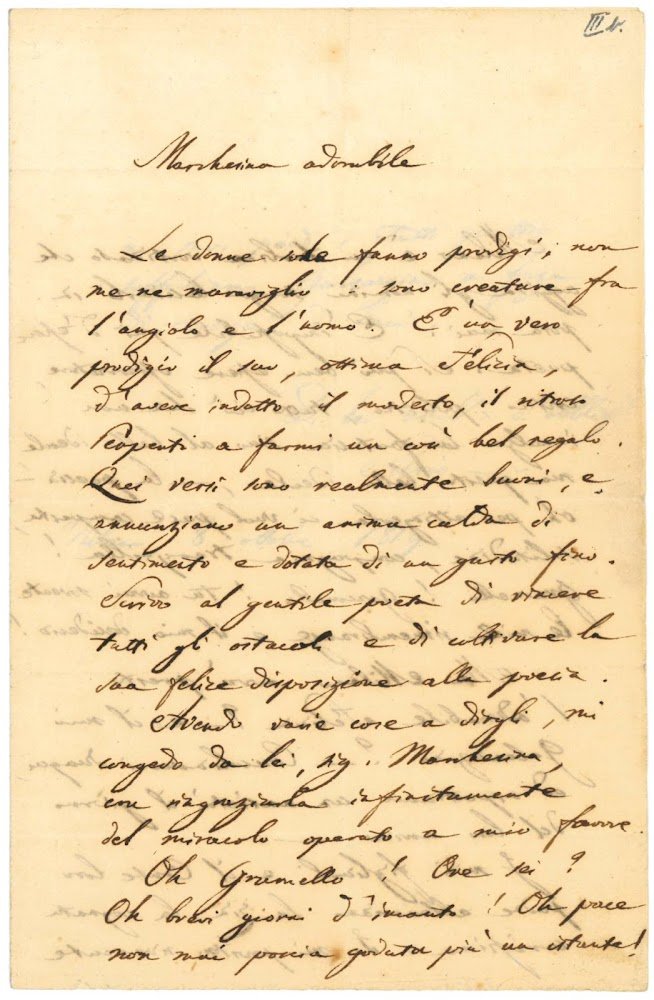 Lettera autografa indirizzata alla marchesa Felicia Giovio Porro (1781-1849). Milano, …