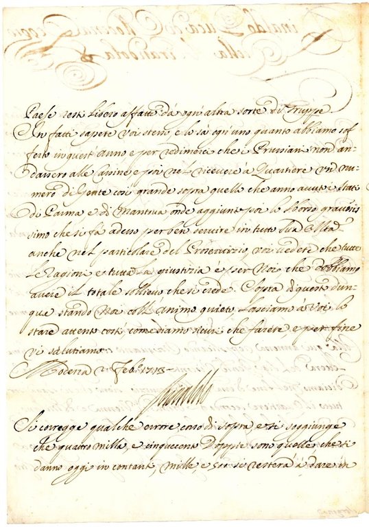 Lettera cancelleresca con firma autografa. Manoscritto su carta. Modena, 2 …