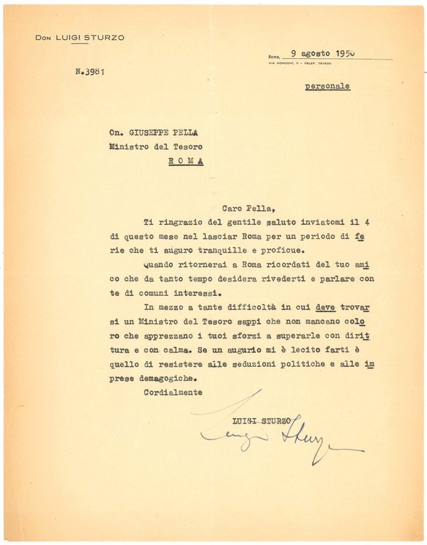 Lettera dattiloscritta su carta intestata, firmata e indirizzata al ministro … | Immagine Gallery 4