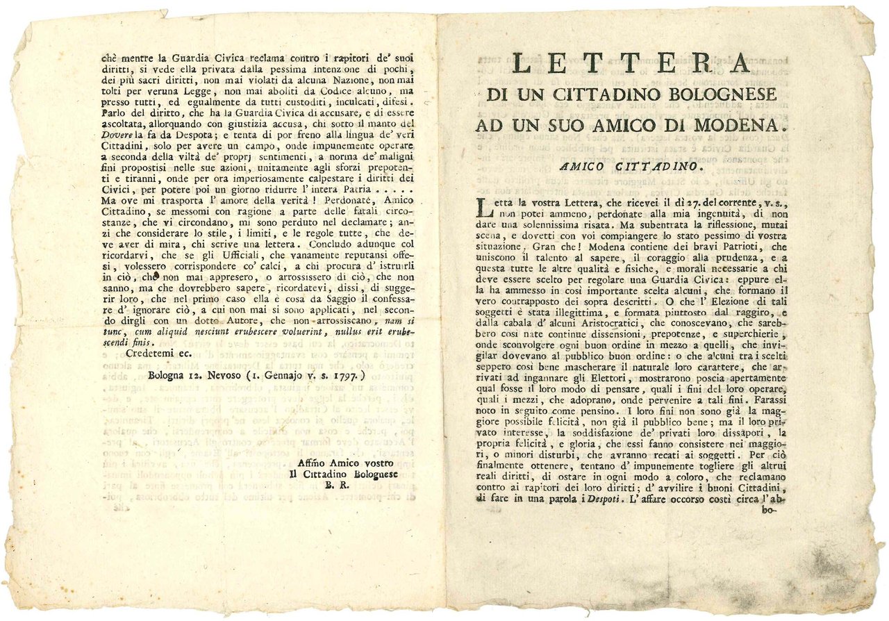 Lettera di un cittadino bolognese ad un suo amico di …