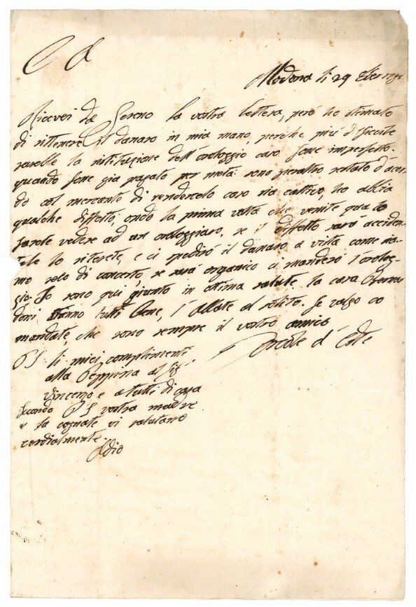 Lettera manoscritta, firmata e datata, del Duca Ercole III d'Este …