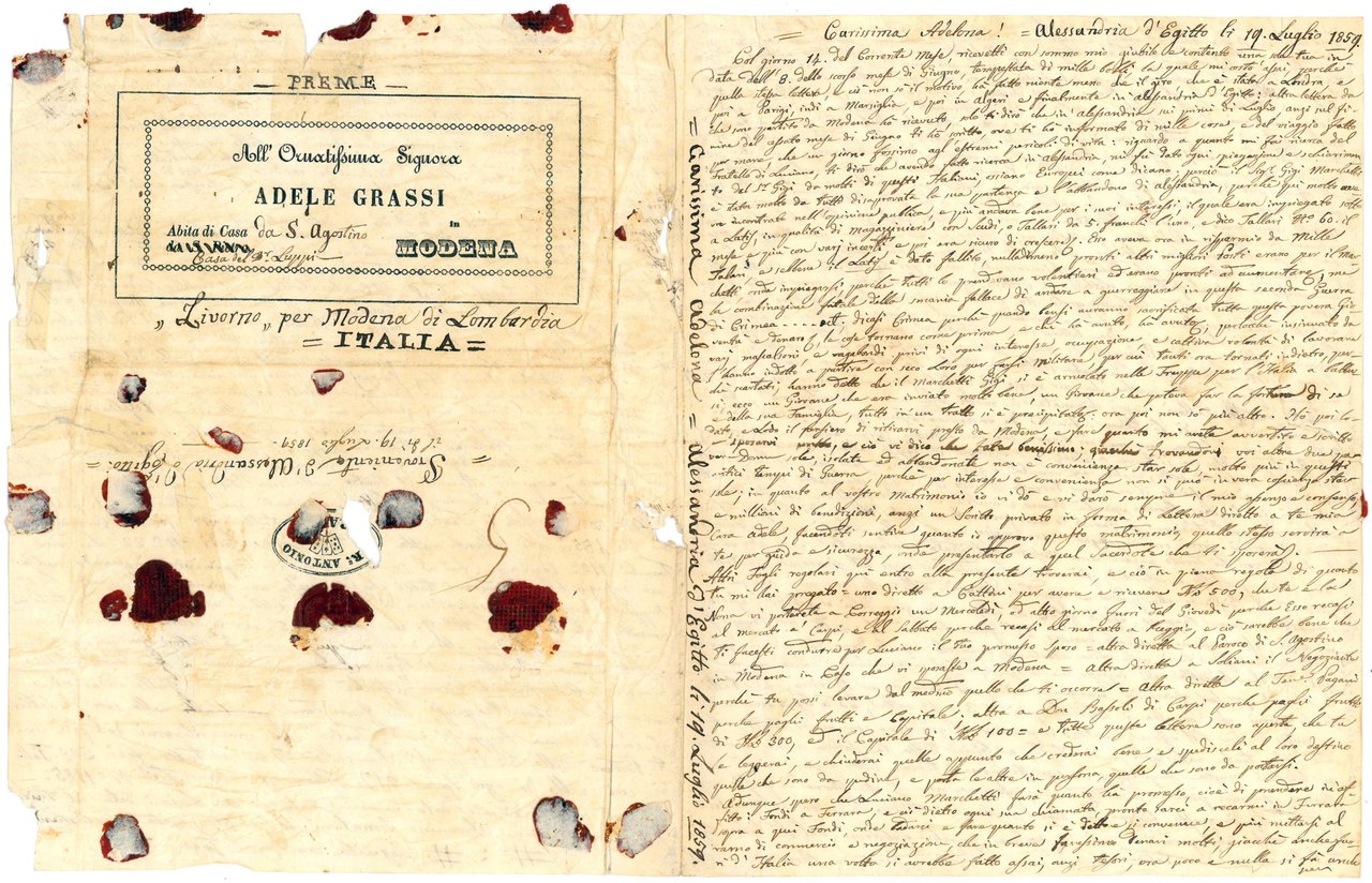 Lettera manoscritta inviata da Alessandria d'Egitto in data 19 luglio …