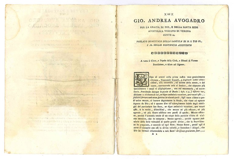 Lettera pastorale di monsignor Gio. Andrea Avogadro vescovo di Verona, …