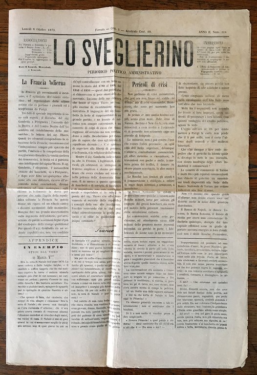 Lo Sveglierino (6 ottobre 1873). Gazzetta ferrarese (18 marzo 1874).