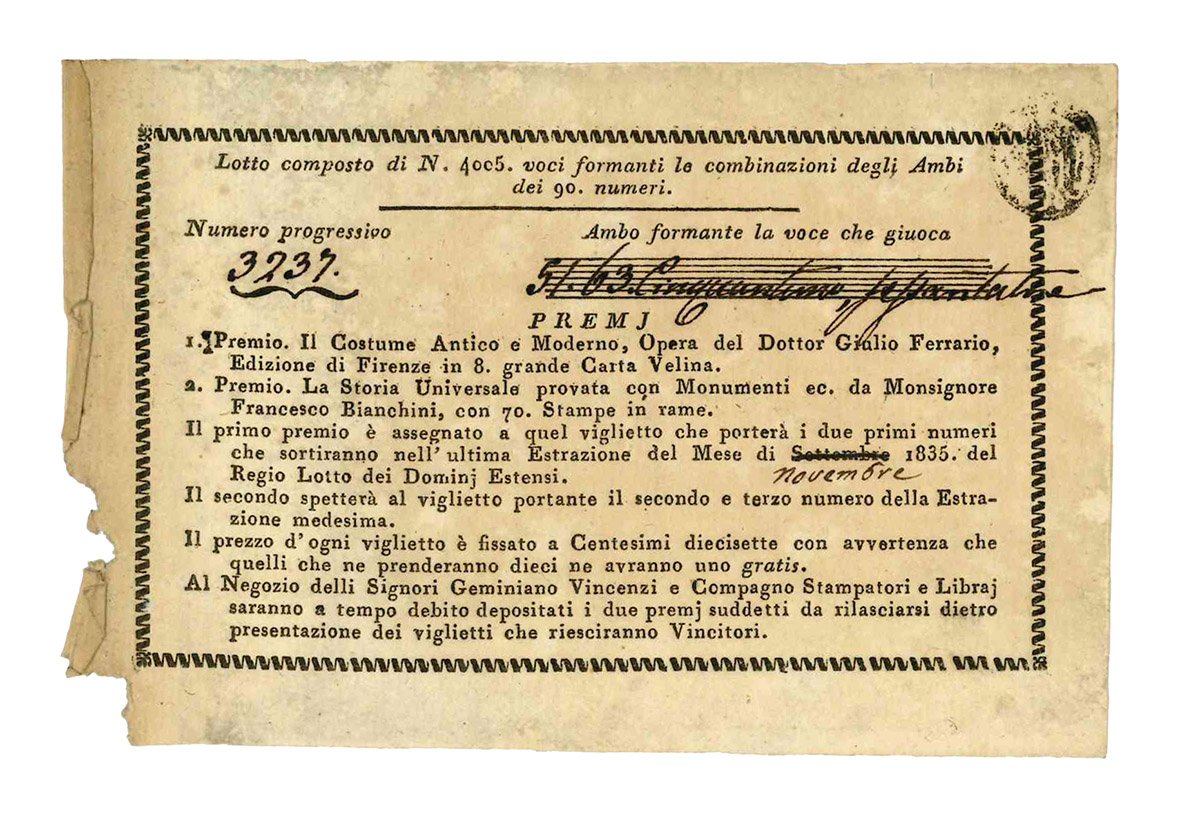 Lotto composto di N. 4005 voci formanti la combinazione degli …