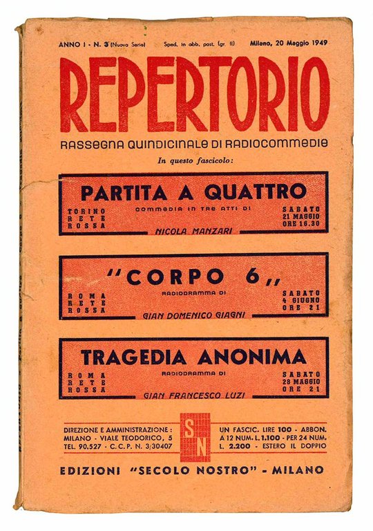 Lotto di otto numeri del periodico "Repertorio. Rassegna quindicinale di …