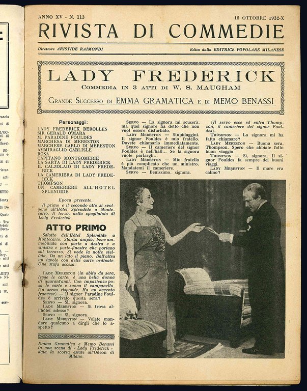 Lotto di quattro numeri della "Rivista di commedie. Quindicinale di …