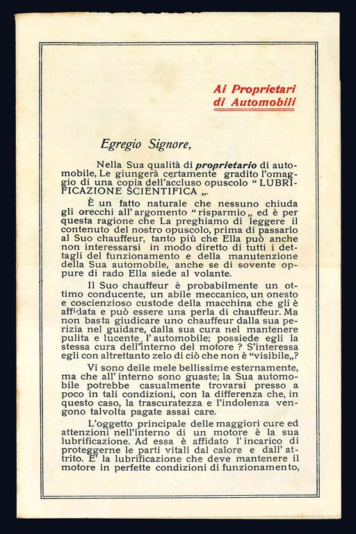 Lubrificazione scientifica dell'automobile. Gargoyle Mobiloil.