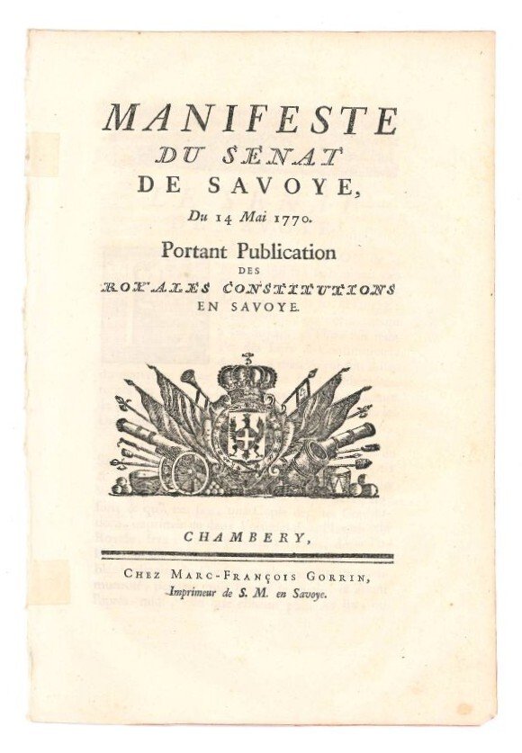 Manifeste du Senat du Savoye, du 14 Mai 1770. Portant …