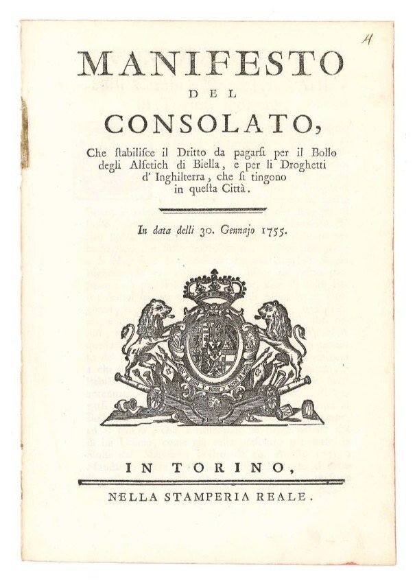 Manifesto del consolato, che stabilisce il Dritto da pagarsi per …