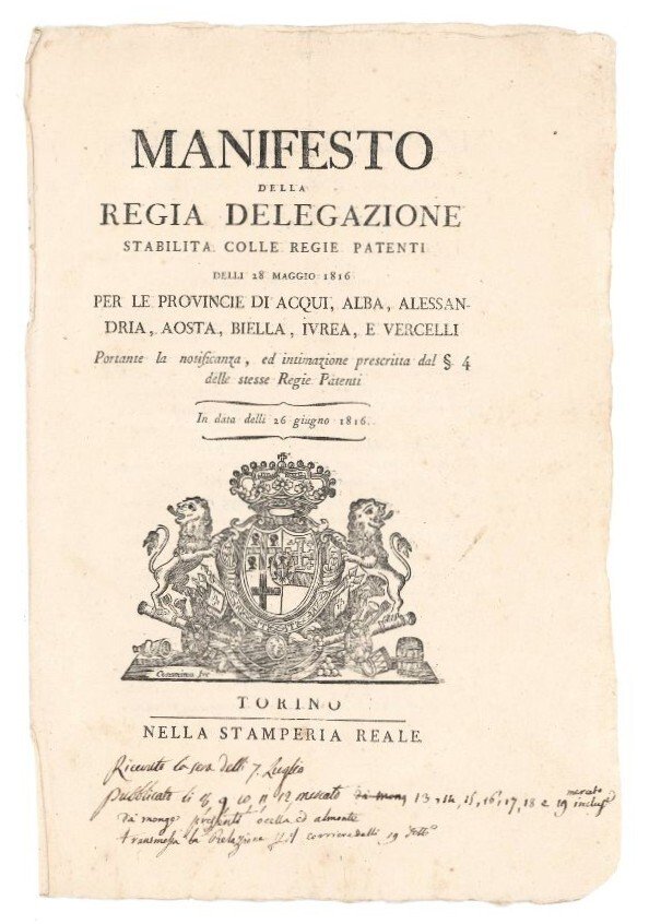 Manifesto della regia delegazione stabilita colle regie patenti [...] per …