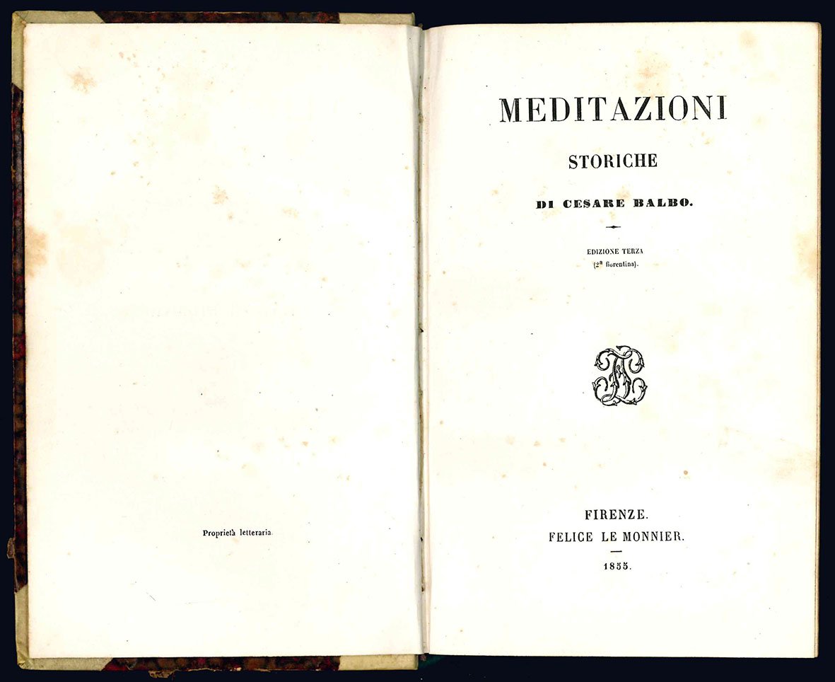 Meditazioni storiche di Cesare Balbo. edizione terza (2^ fiorentina).